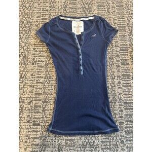 Hollister Y2K Button Shirt Blue Vintage Baby Ribbed Preppy Henley Large Grunge